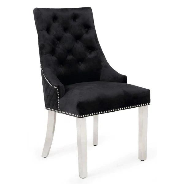 Majestic Lion Knocker Quilted Tufted Plush Velvet Dining Chair Chrome Legs - 8 Colours-Esme Furnishings