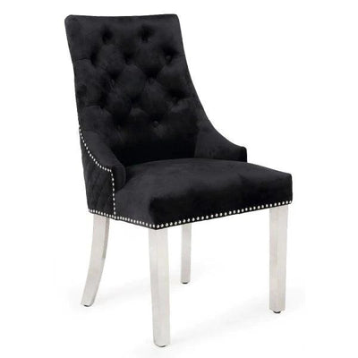 Majestic Lion Knocker Quilted Tufted Plush Velvet Dining Chair Chrome Legs - 8 Colours-Esme Furnishings