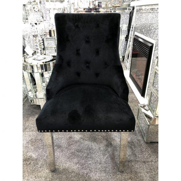 Majestic Lion Knocker Quilted Tufted Plush Velvet Dining Chair Chrome Legs - 8 Colours-Esme Furnishings