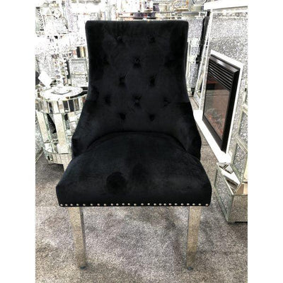 Majestic Lion Knocker Quilted Tufted Plush Velvet Dining Chair Chrome Legs - 8 Colours-Esme Furnishings