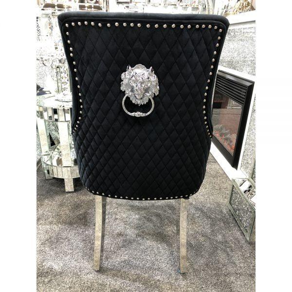 Majestic Lion Knocker Quilted Tufted Plush Velvet Dining Chair Chrome Legs - 8 Colours-Esme Furnishings