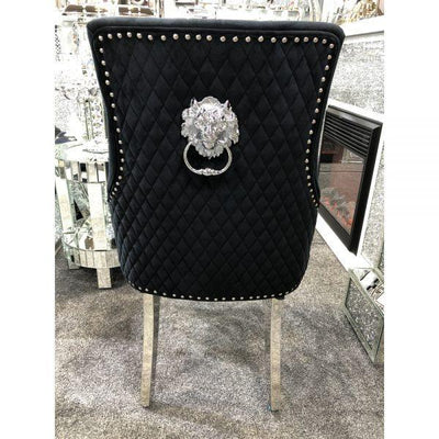 Majestic Lion Knocker Quilted Tufted Plush Velvet Dining Chair Chrome Legs - 8 Colours-Esme Furnishings