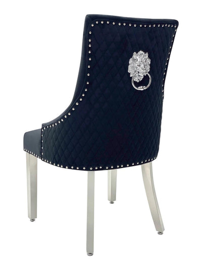 Majestic Lion Knocker Quilted Tufted Plush Velvet Dining Chair Chrome Legs - 8 Colours-Esme Furnishings