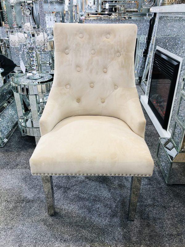 Majestic Lion Knocker Quilted Tufted Plush Velvet Dining Chair Chrome Legs - 8 Colours-Esme Furnishings
