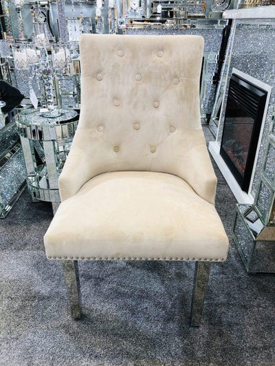 Majestic Lion Knocker Quilted Tufted Plush Velvet Dining Chair Chrome Legs - 8 Colours-Esme Furnishings