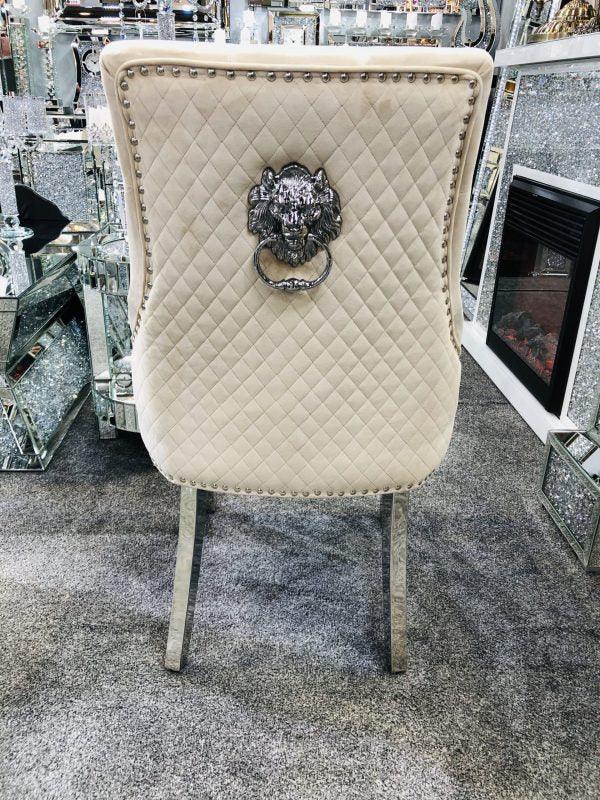Majestic Lion Knocker Quilted Tufted Plush Velvet Dining Chair Chrome Legs - 8 Colours-Esme Furnishings