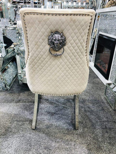 Majestic Lion Knocker Quilted Tufted Plush Velvet Dining Chair Chrome Legs - 8 Colours-Esme Furnishings