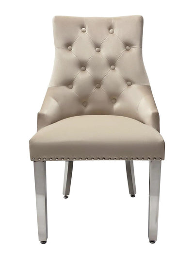Majestic Lion Knocker Quilted Tufted Plush Velvet Dining Chair Chrome Legs - 8 Colours-Esme Furnishings
