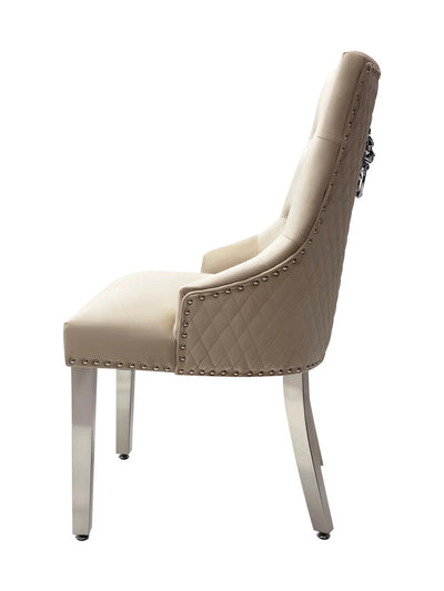 Majestic Lion Knocker Quilted Tufted Plush Velvet Dining Chair Chrome Legs - 8 Colours-Esme Furnishings