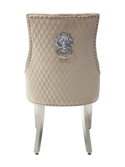 Majestic Lion Knocker Quilted Tufted Plush Velvet Dining Chair Chrome Legs - 8 Colours-Esme Furnishings