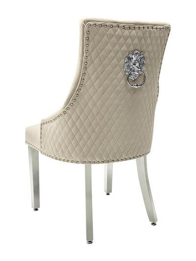 Majestic Lion Knocker Quilted Tufted Plush Velvet Dining Chair Chrome Legs - 8 Colours-Esme Furnishings