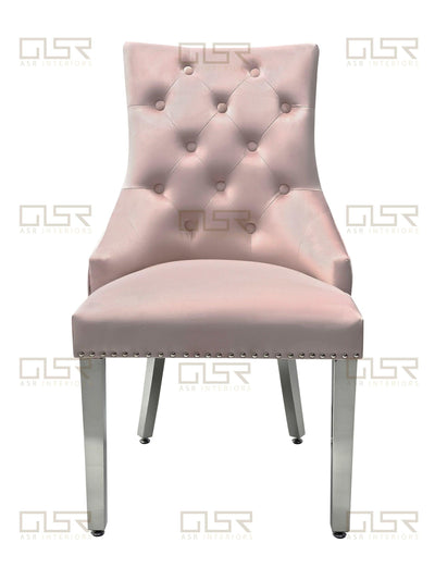 Majestic Lion Knocker Quilted Tufted Plush Velvet Dining Chair Chrome Legs - 8 Colours-Esme Furnishings