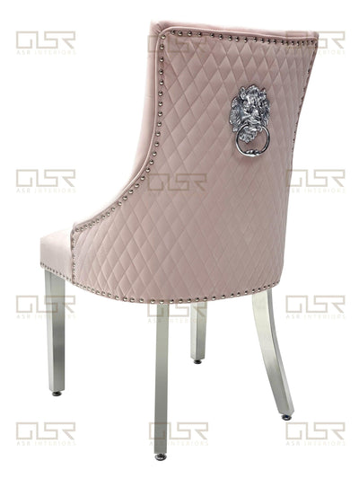 Majestic Lion Knocker Quilted Tufted Plush Velvet Dining Chair Chrome Legs - 8 Colours-Esme Furnishings