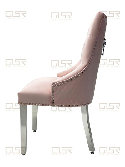 Majestic Lion Knocker Quilted Tufted Plush Velvet Dining Chair Chrome Legs - 8 Colours-Esme Furnishings
