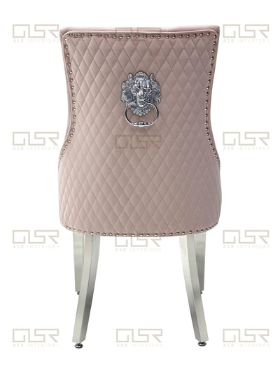 Majestic Lion Knocker Quilted Tufted Plush Velvet Dining Chair Chrome Legs - 8 Colours-Esme Furnishings