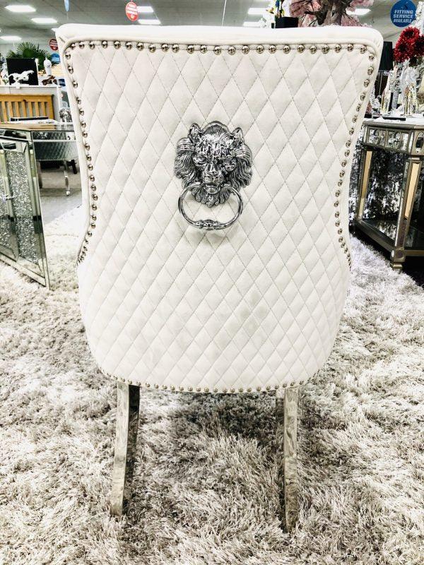 Louis Round 130cm Marble Dining Table + Lion Knocker Plush Velvet Dining Chairs