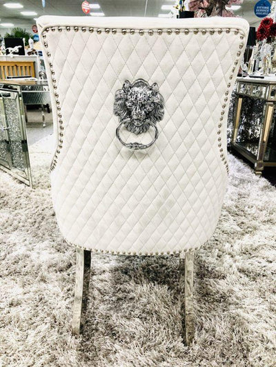 Louis Round 130cm Marble Dining Table + Lion Knocker Plush Velvet Dining Chairs