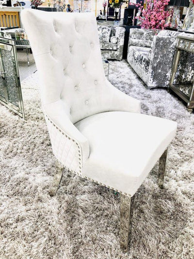 Louis Round 130cm Marble Dining Table + Lion Knocker Plush Velvet Dining Chairs