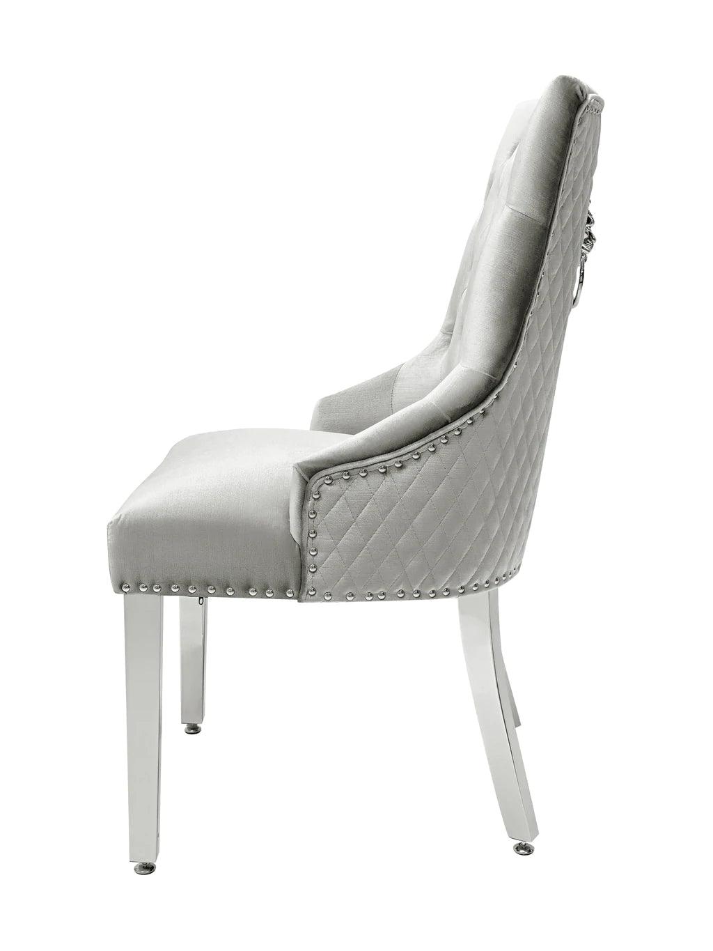 Majestic Lion Knocker Quilted Tufted Plush Velvet Dining Chair Chrome Legs - 8 Colours-Esme Furnishings