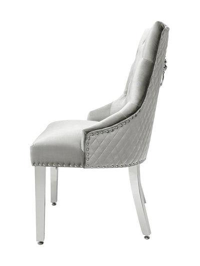 Majestic Lion Knocker Quilted Tufted Plush Velvet Dining Chair Chrome Legs - 8 Colours-Esme Furnishings