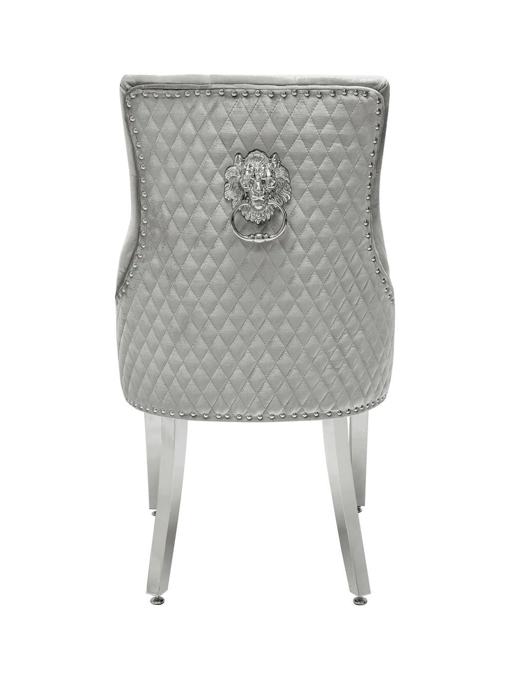 Majestic Lion Knocker Quilted Tufted Plush Velvet Dining Chair Chrome Legs - 8 Colours-Esme Furnishings