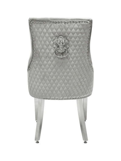 Majestic Lion Knocker Quilted Tufted Plush Velvet Dining Chair Chrome Legs - 8 Colours-Esme Furnishings