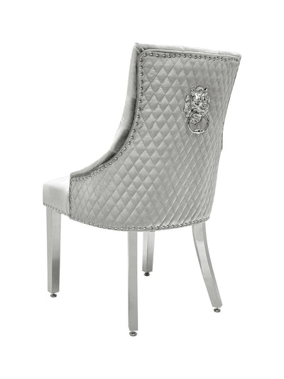 Majestic Lion Knocker Quilted Tufted Plush Velvet Dining Chair Chrome Legs - 8 Colours-Esme Furnishings