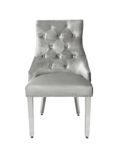 Majestic Lion Knocker Quilted Tufted Plush Velvet Dining Chair Chrome Legs - 8 Colours-Esme Furnishings