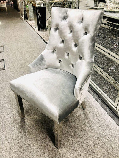 Majestic Lion Knocker Quilted Tufted Plush Velvet Dining Chair Chrome Legs - 8 Colours-Esme Furnishings