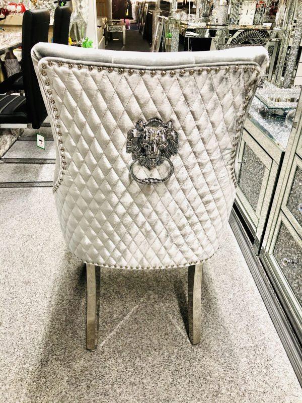 Majestic Lion Knocker Quilted Tufted Plush Velvet Dining Chair Chrome Legs - 8 Colours-Esme Furnishings