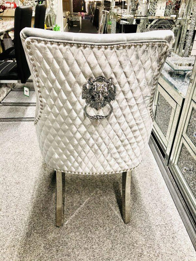Majestic Lion Knocker Quilted Tufted Plush Velvet Dining Chair Chrome Legs - 8 Colours-Esme Furnishings