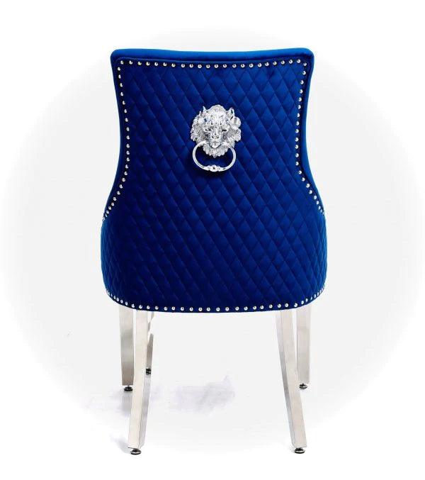 Majestic Lion Knocker Quilted Tufted Plush Velvet Dining Chair Chrome Legs - 8 Colours-Esme Furnishings