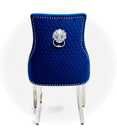 Majestic Lion Knocker Quilted Tufted Plush Velvet Dining Chair Chrome Legs - 8 Colours-Esme Furnishings