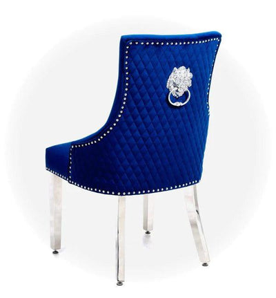 Majestic Lion Knocker Quilted Tufted Plush Velvet Dining Chair Chrome Legs - 8 Colours-Esme Furnishings