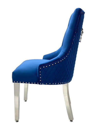 Majestic Lion Knocker Quilted Tufted Plush Velvet Dining Chair Chrome Legs - 8 Colours-Esme Furnishings