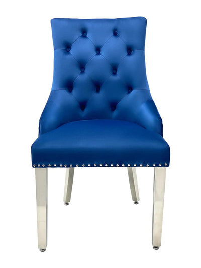 Majestic Lion Knocker Quilted Tufted Plush Velvet Dining Chair Chrome Legs - 8 Colours-Esme Furnishings