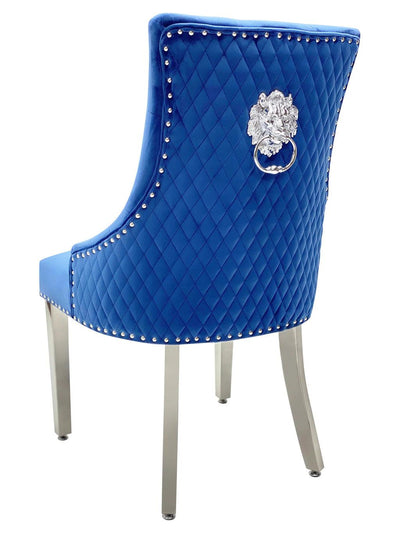 Majestic Lion Knocker Quilted Tufted Plush Velvet Dining Chair Chrome Legs - 8 Colours-Esme Furnishings