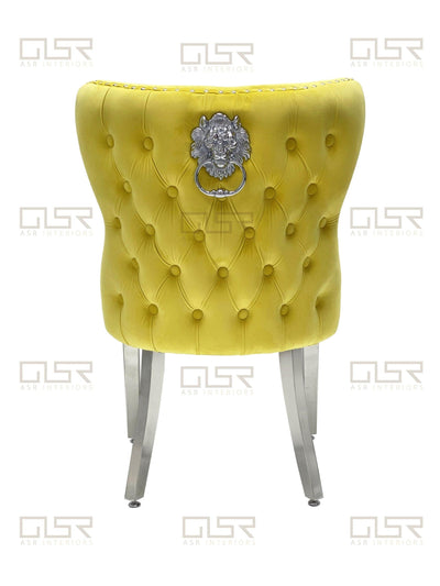 Louis 200cm Grey Marble Dining Table + Valentino Lion Knocker Velvet Chairs-Esme Furnishings