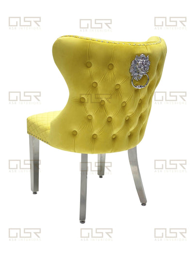 Arianna 150cm Grey Marble Dining Table + Valentino Button Back Lion Knocker Velvet Chairs-Esme Furnishings