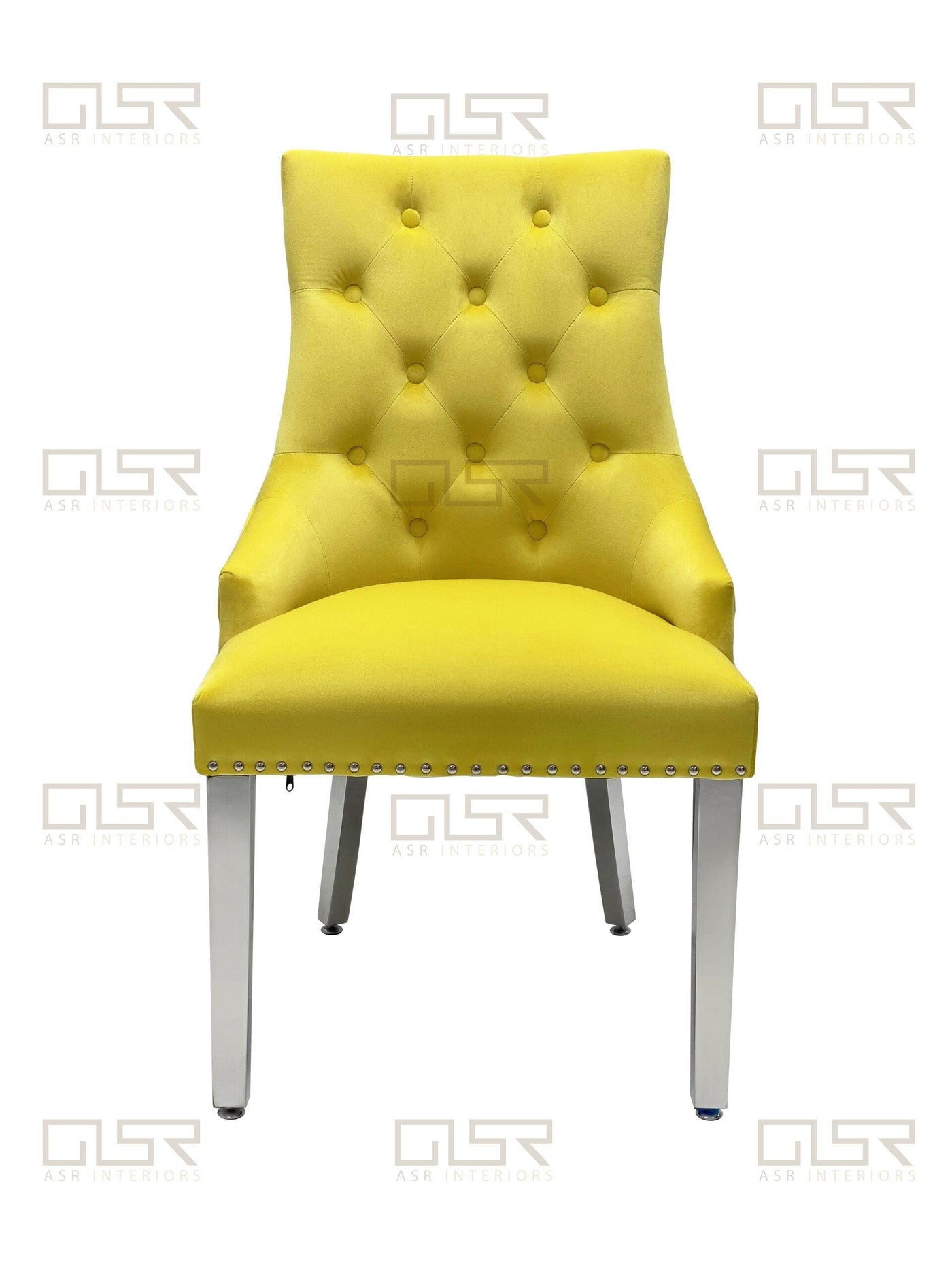 Majestic Lion Knocker Quilted Tufted Plush Velvet Dining Chair Chrome Legs - 8 Colours-Esme Furnishings