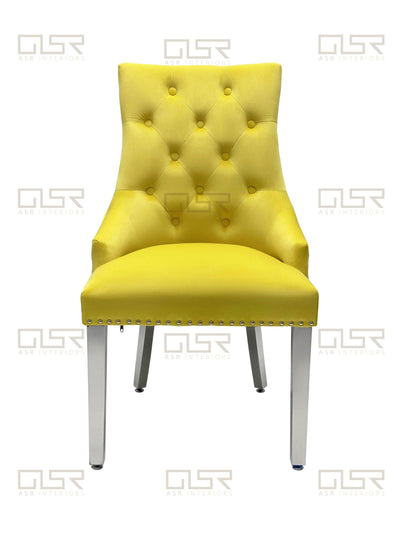 Majestic Lion Knocker Quilted Tufted Plush Velvet Dining Chair Chrome Legs - 8 Colours-Esme Furnishings