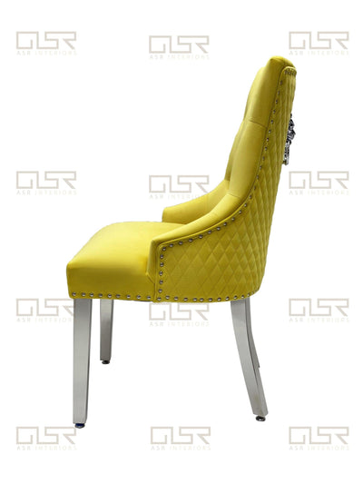 Majestic Lion Knocker Quilted Tufted Plush Velvet Dining Chair Chrome Legs - 8 Colours-Esme Furnishings