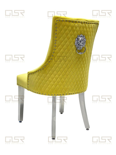 Majestic Lion Knocker Quilted Tufted Plush Velvet Dining Chair Chrome Legs - 8 Colours-Esme Furnishings