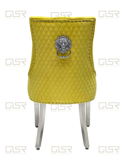 Majestic Lion Knocker Quilted Tufted Plush Velvet Dining Chair Chrome Legs - 8 Colours-Esme Furnishings
