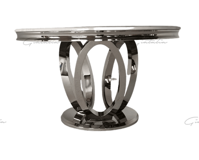 Halo 130CM White Marble & Chrome Round Oval Dining Table-Esme Furnishings
