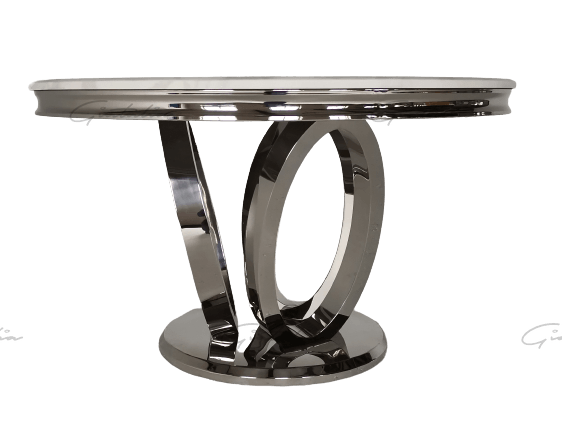 Halo 130CM White Marble & Chrome Round Oval Dining Table-Esme Furnishings