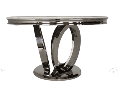 Halo 130CM White Marble & Chrome Round Oval Dining Table-Esme Furnishings
