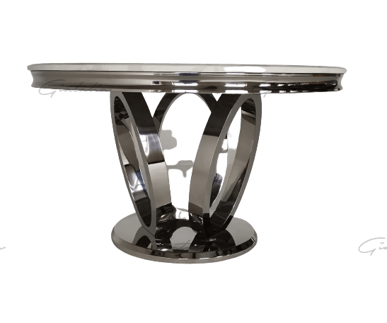 Halo 130CM White Marble & Chrome Round Oval Dining Table-Esme Furnishings