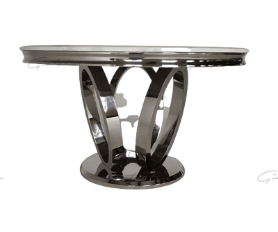 Halo 130CM White Marble & Chrome Round Oval Dining Table-Esme Furnishings