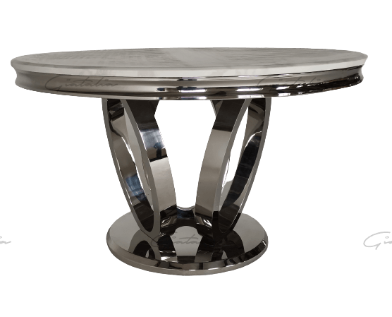 Halo 130CM White Marble & Chrome Round Oval Dining Table-Esme Furnishings